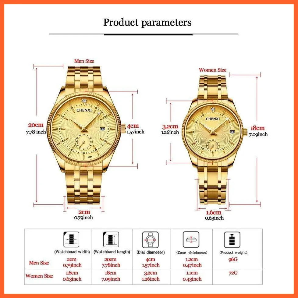 Branded Luxury Gold Wrist Watch Men Women Quartz Wristwatch For Couples | Casual Fashion Stainless Steel Watches