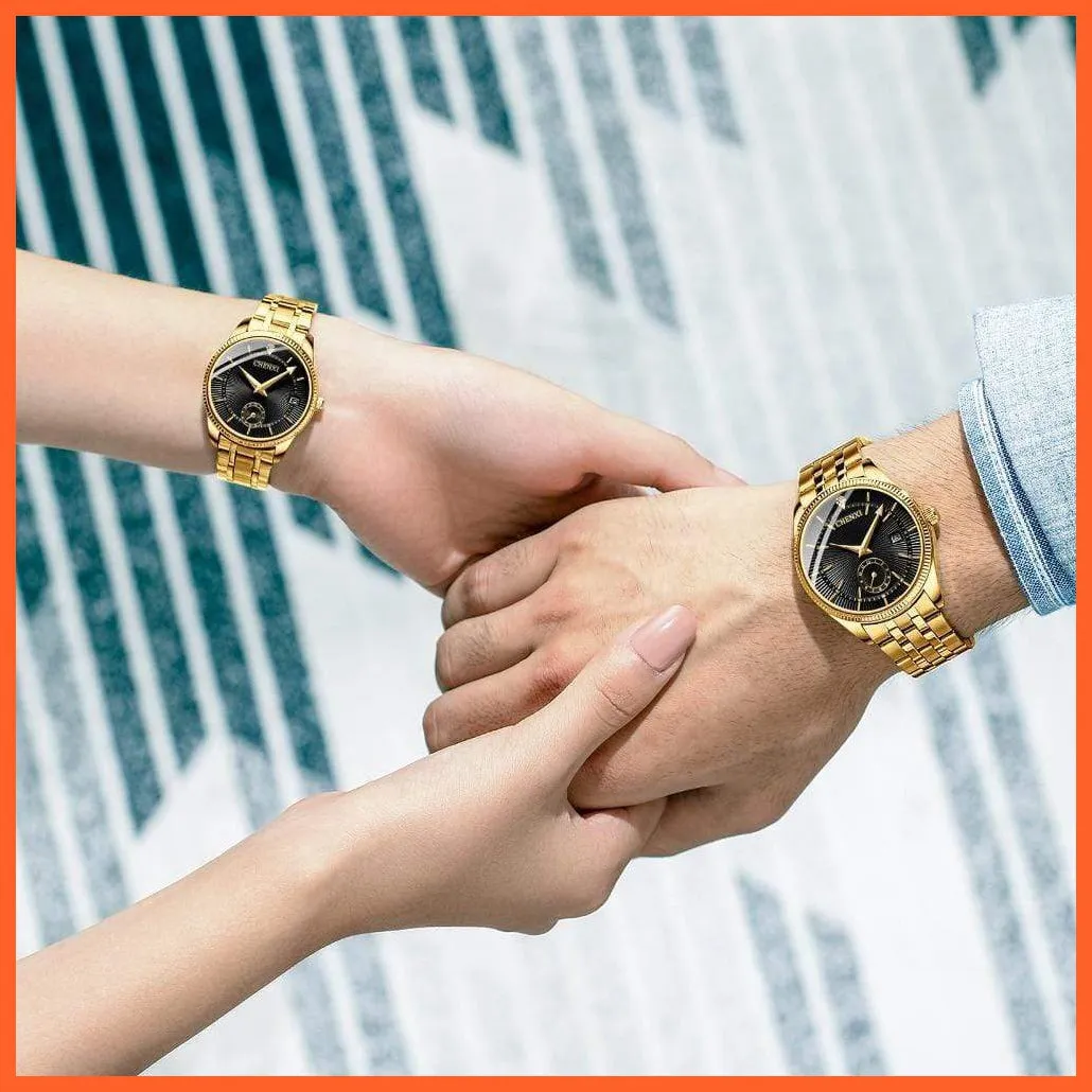 Branded Luxury Gold Wrist Watch Men Women Quartz Wristwatch For Couples | Casual Fashion Stainless Steel Watches