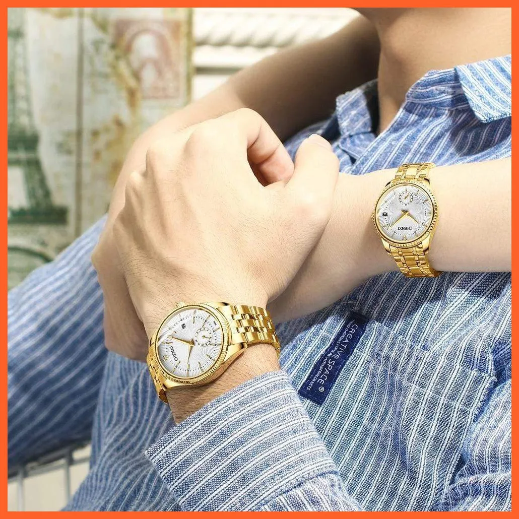 Branded Luxury Gold Wrist Watch Men Women Quartz Wristwatch For Couples | Casual Fashion Stainless Steel Watches