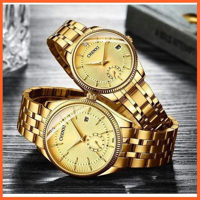 Branded Luxury Gold Wrist Watch Men Women Quartz Wristwatch For Couples | Casual Fashion Stainless Steel Watches
