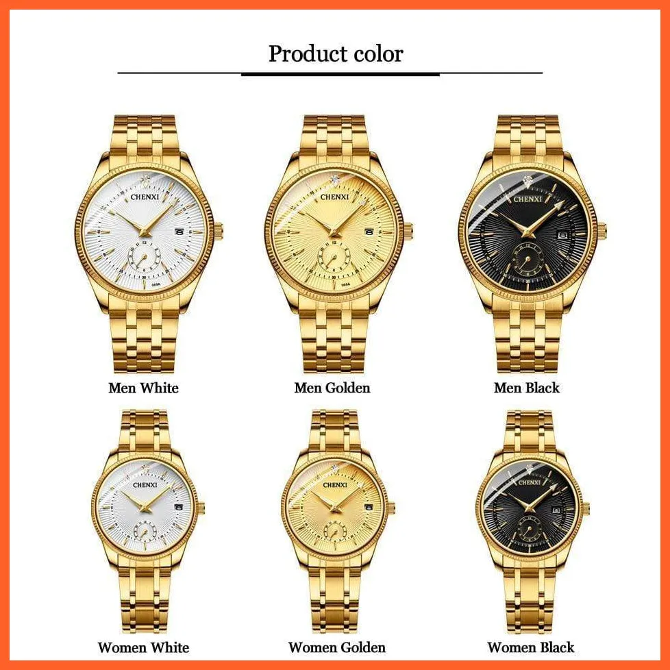 Branded Luxury Gold Wrist Watch Men Women Quartz Wristwatch For Couples | Casual Fashion Stainless Steel Watches