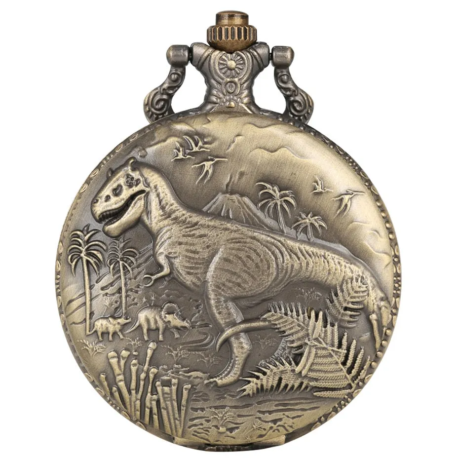 Bronze Dinosaur Display Necklace Quartz Pocket Watch