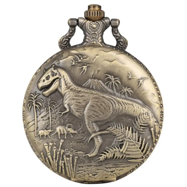 Bronze Dinosaur Display Necklace Quartz Pocket Watch