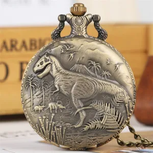 Bronze Dinosaur Display Necklace Quartz Pocket Watch