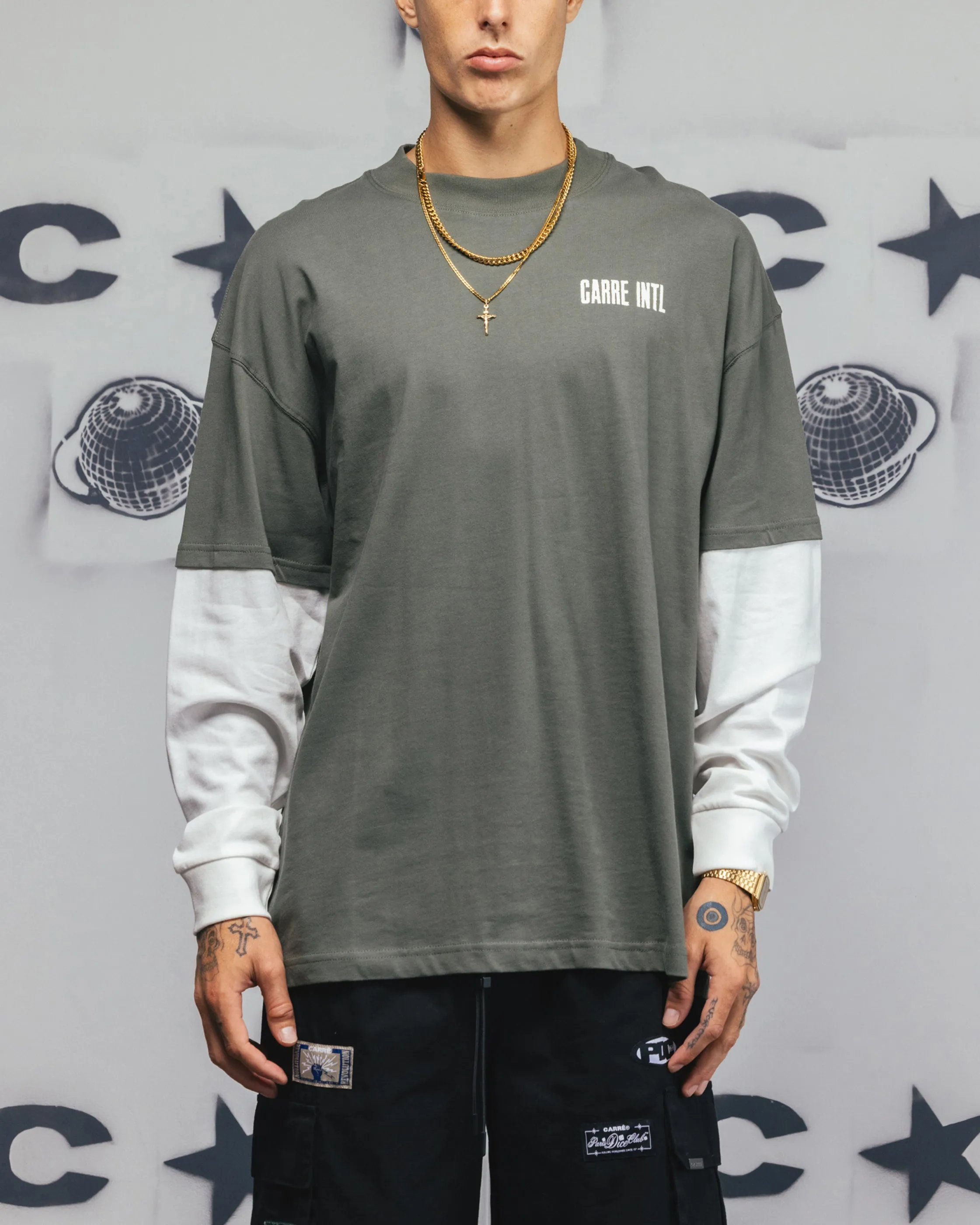 Carre Rear Vision Long Sleeve T-Shirt Green/White