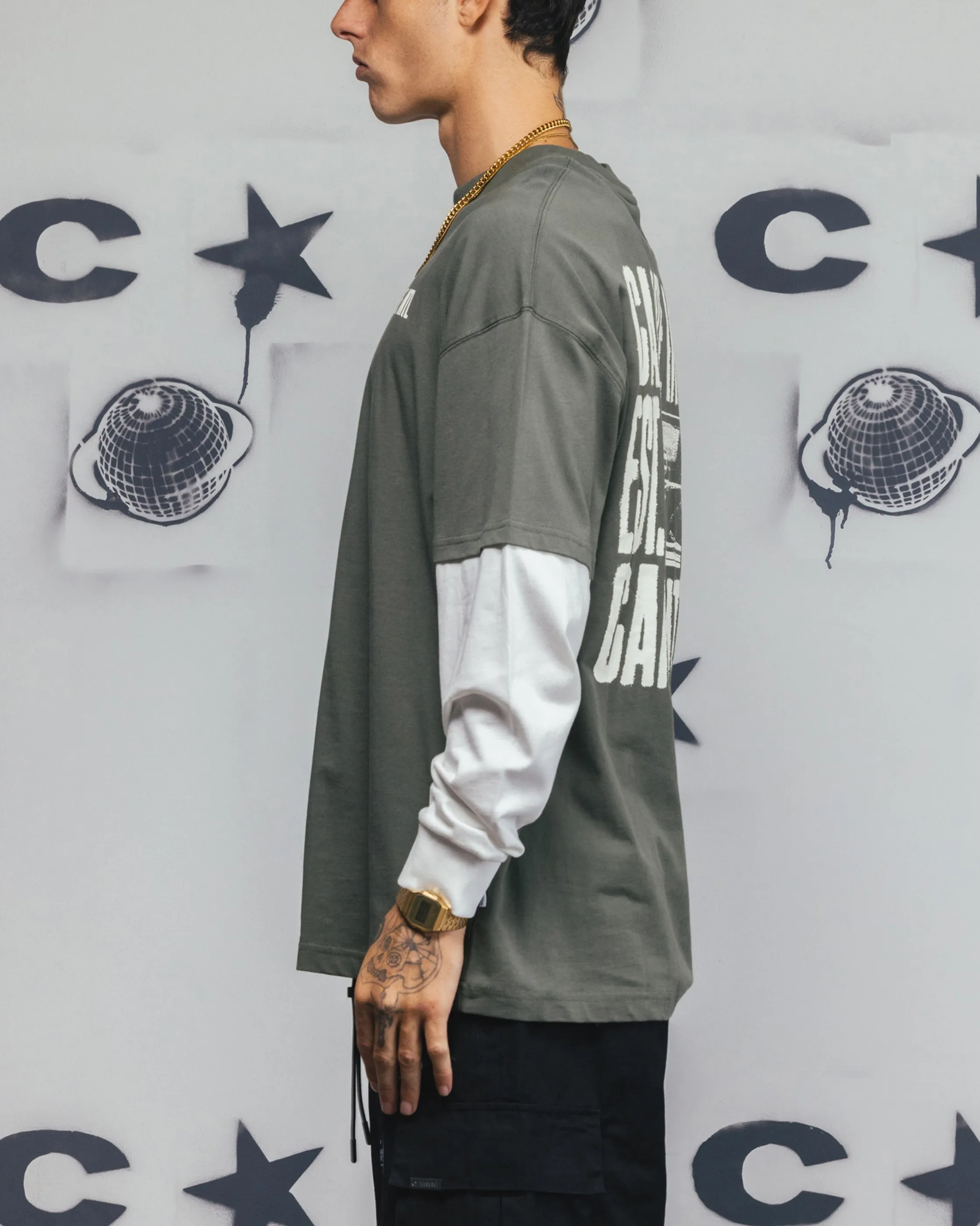 Carre Rear Vision Long Sleeve T-Shirt Green/White