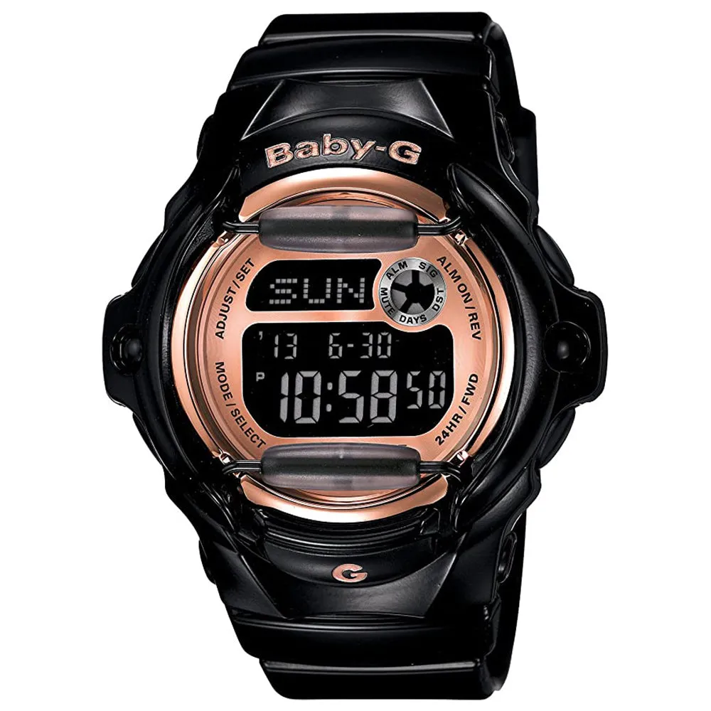 Casio Women's Rose Gold Tone Dial Black Resin Band Baby-G Shock Digital Quartz Watch - BG-169G-1CR