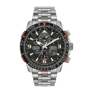 Citizen Promaster Skyhawk A-T Mens Silver Bracelet Band Black Quartz Dial Watch - JY8108-53E