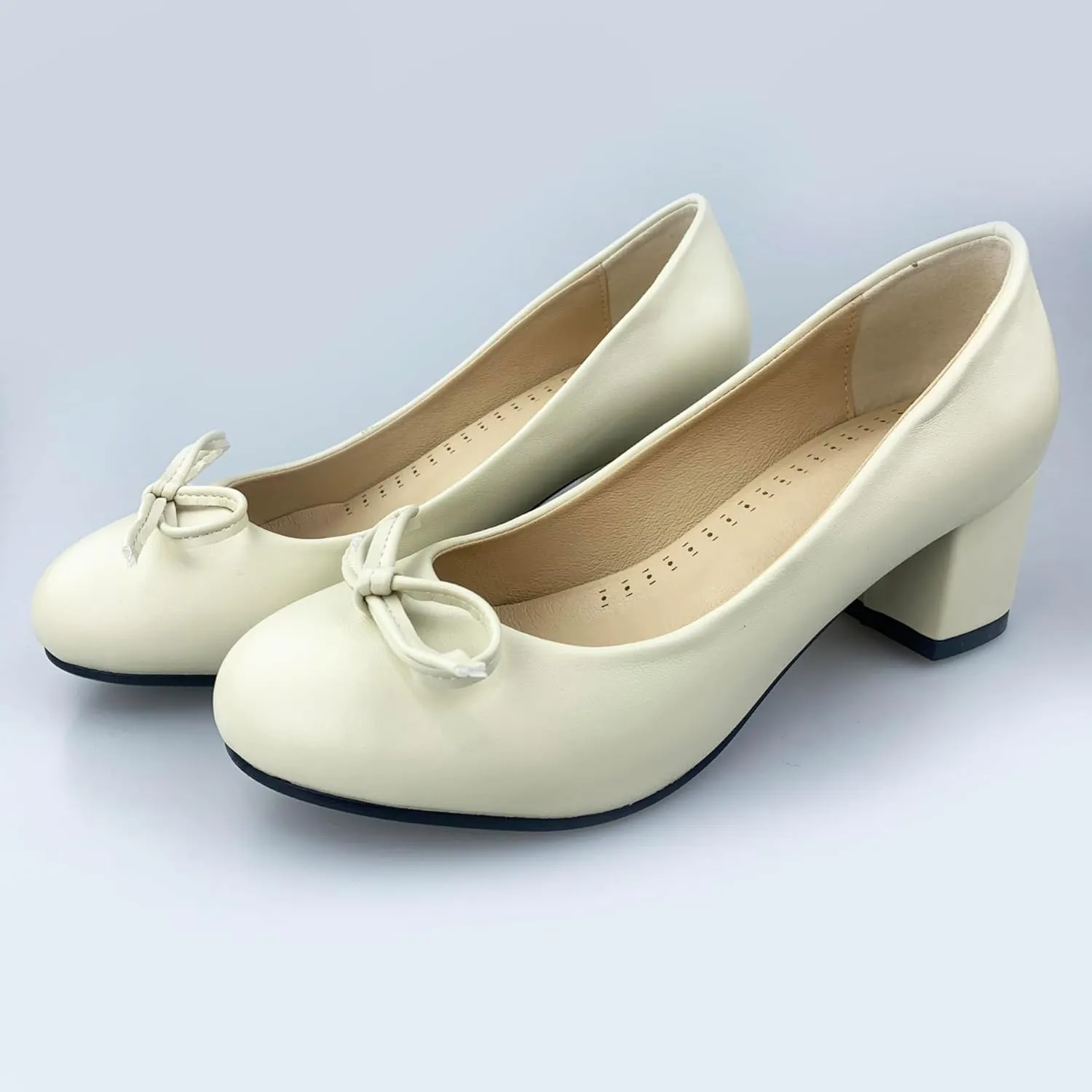 Classic Block Heel Round Toe Bows Slip On Women Shoes