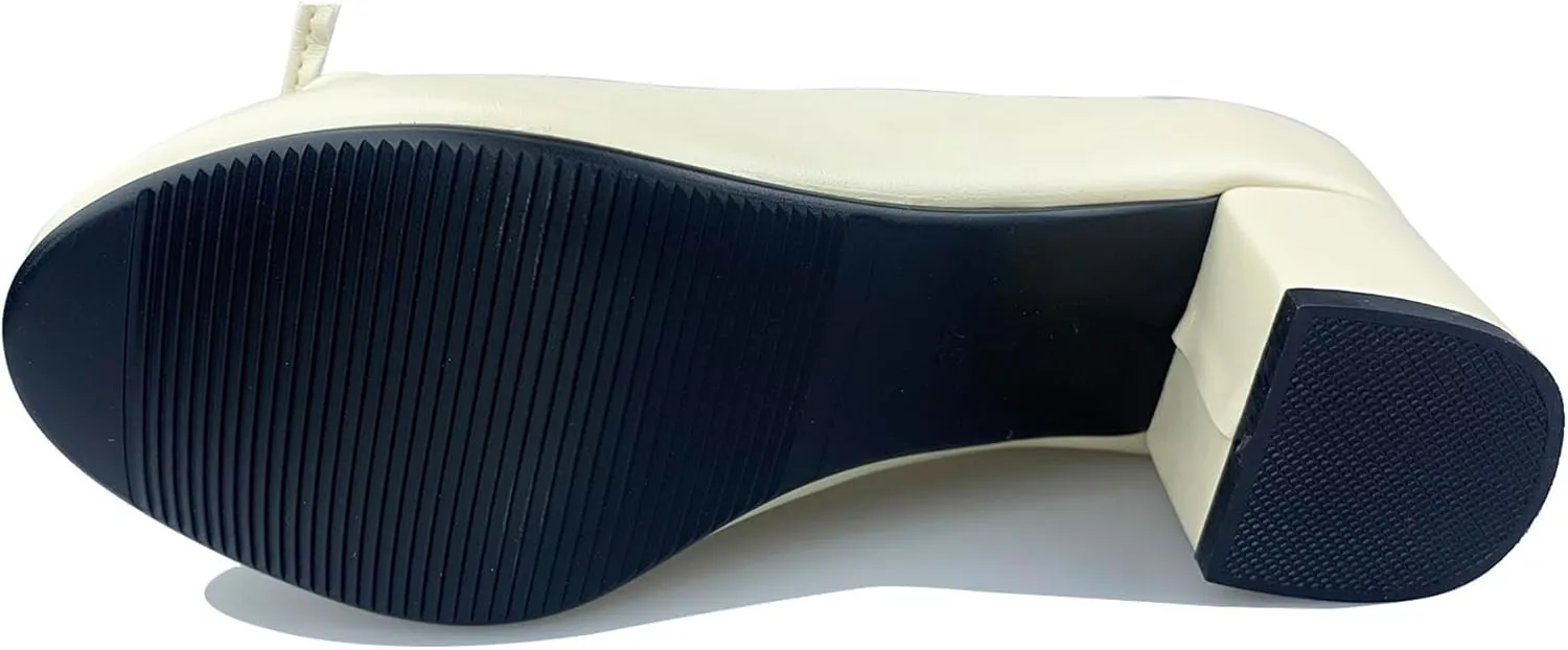 Classic Block Heel Round Toe Bows Slip On Women Shoes