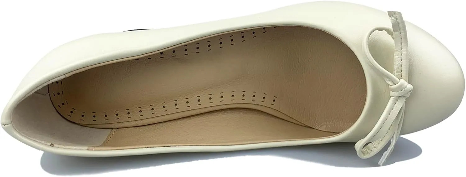 Classic Block Heel Round Toe Bows Slip On Women Shoes