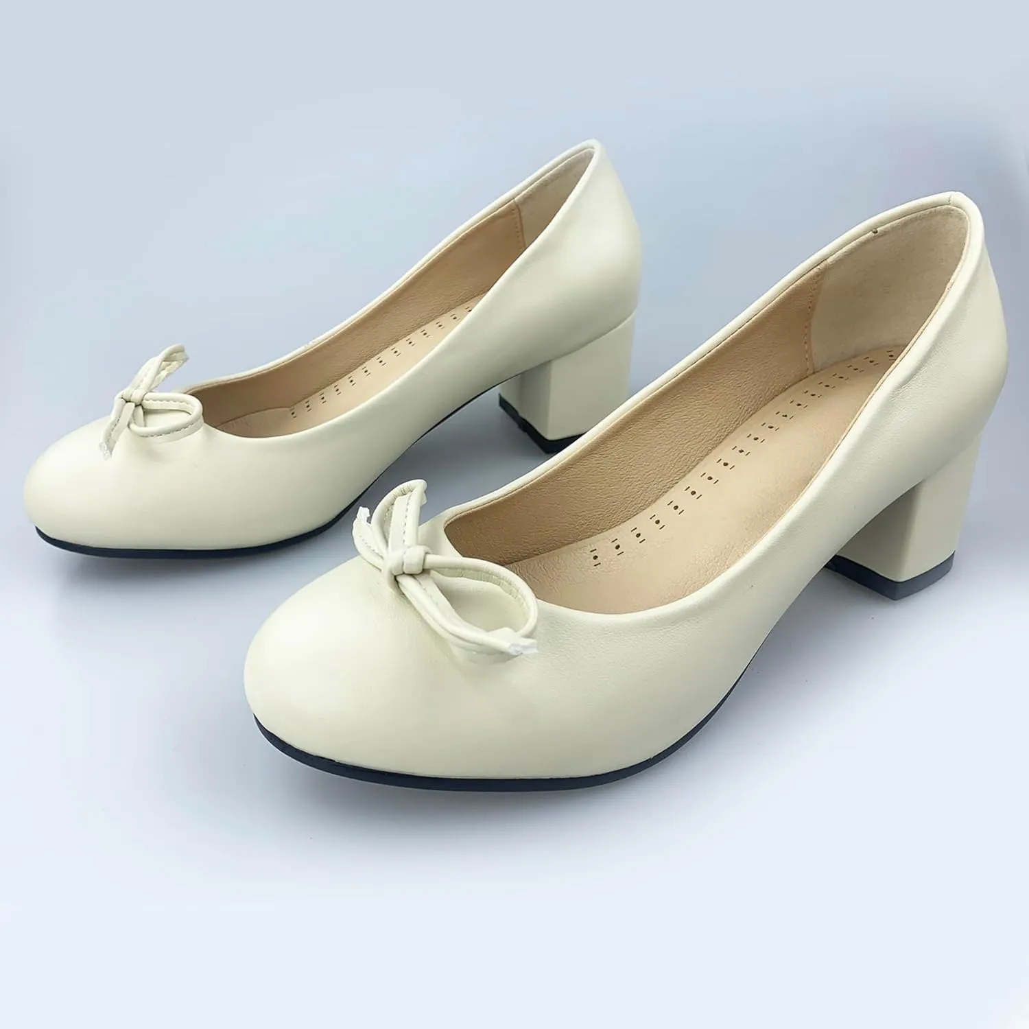 Classic Block Heel Round Toe Bows Slip On Women Shoes