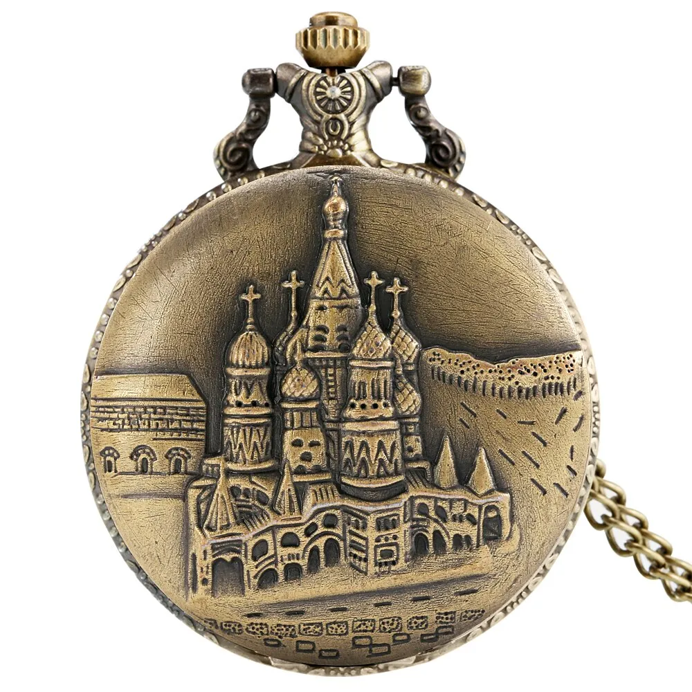 Classic Castle Building Quartz Pocket Watch