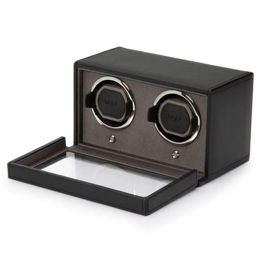 Cub Double Watch Winder with Cover in Black