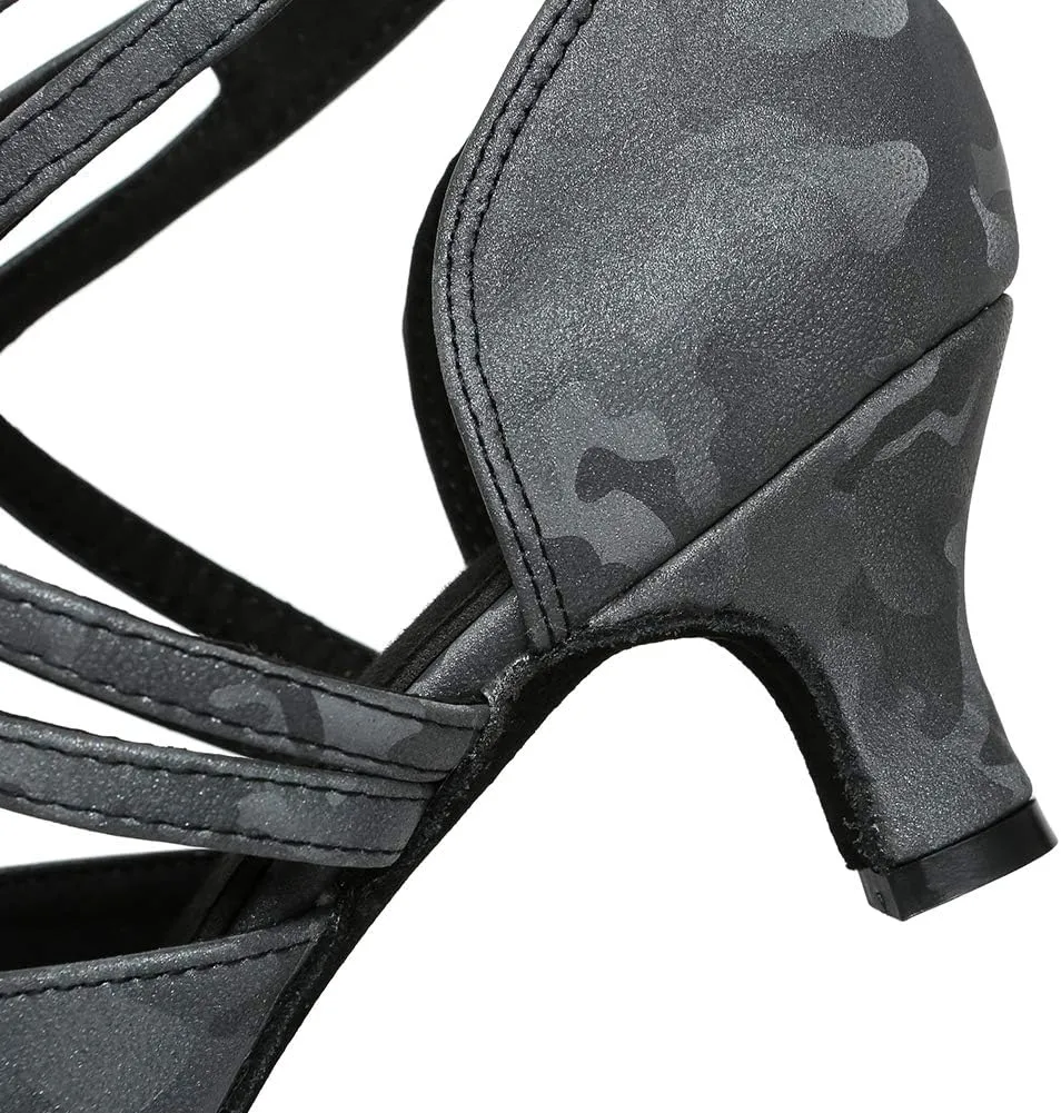DKZSYIM Women's Latin Ballroom Dance Shoes Close Toe Character Modern Tango Salsa Performance Dancing Shoes,Model 7161