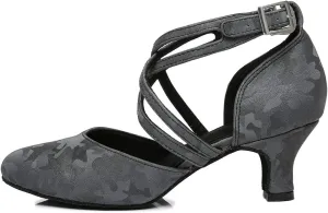 DKZSYIM Women's Latin Ballroom Dance Shoes Close Toe Character Modern Tango Salsa Performance Dancing Shoes,Model 7161
