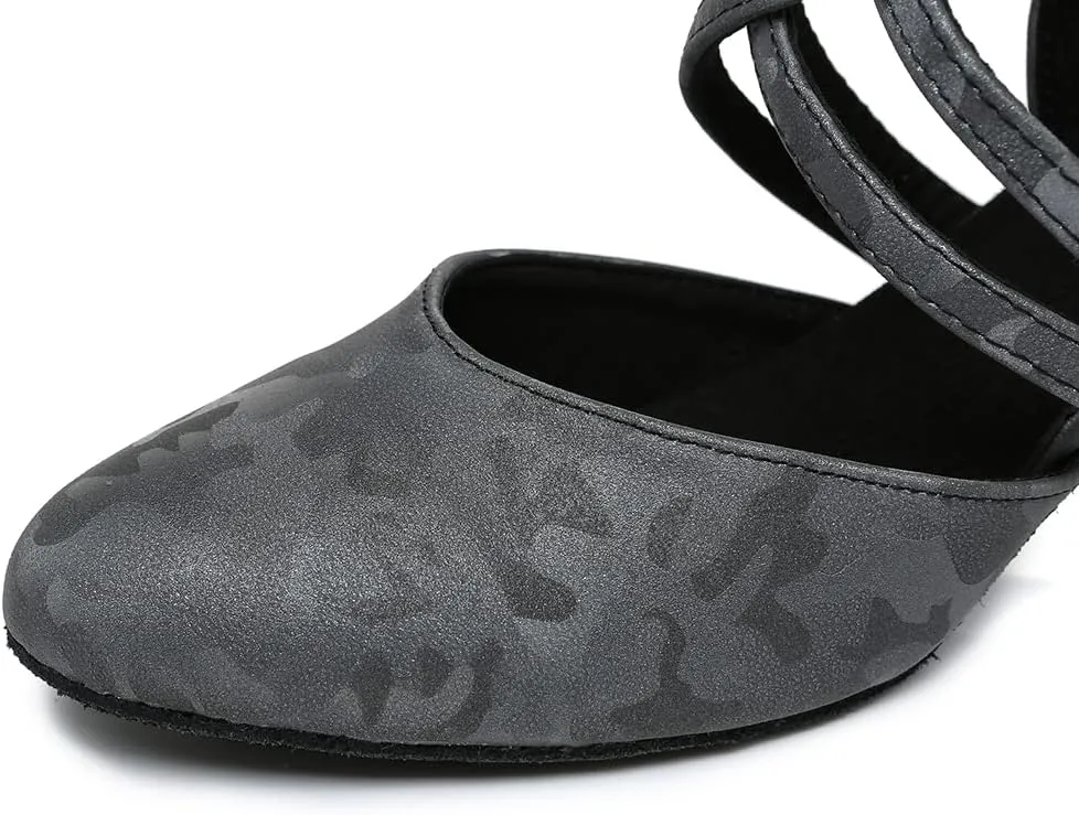 DKZSYIM Women's Latin Ballroom Dance Shoes Close Toe Character Modern Tango Salsa Performance Dancing Shoes,Model 7161