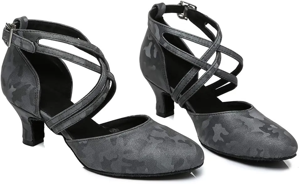 DKZSYIM Women's Latin Ballroom Dance Shoes Close Toe Character Modern Tango Salsa Performance Dancing Shoes,Model 7161