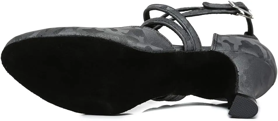 DKZSYIM Women's Latin Ballroom Dance Shoes Close Toe Character Modern Tango Salsa Performance Dancing Shoes,Model 7161