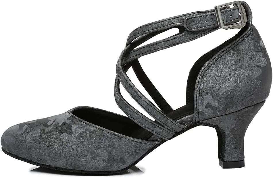 DKZSYIM Women's Latin Ballroom Dance Shoes Close Toe Character Modern Tango Salsa Performance Dancing Shoes,Model 7161
