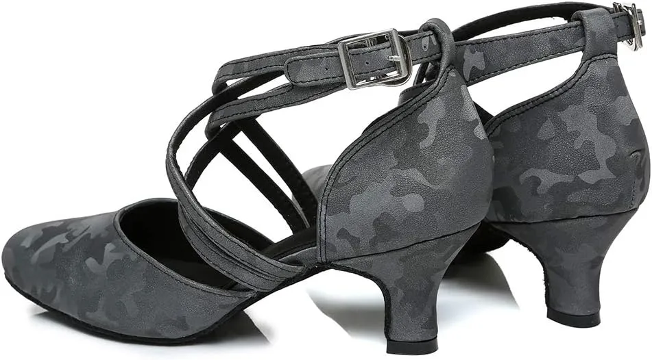 DKZSYIM Women's Latin Ballroom Dance Shoes Close Toe Character Modern Tango Salsa Performance Dancing Shoes,Model 7161