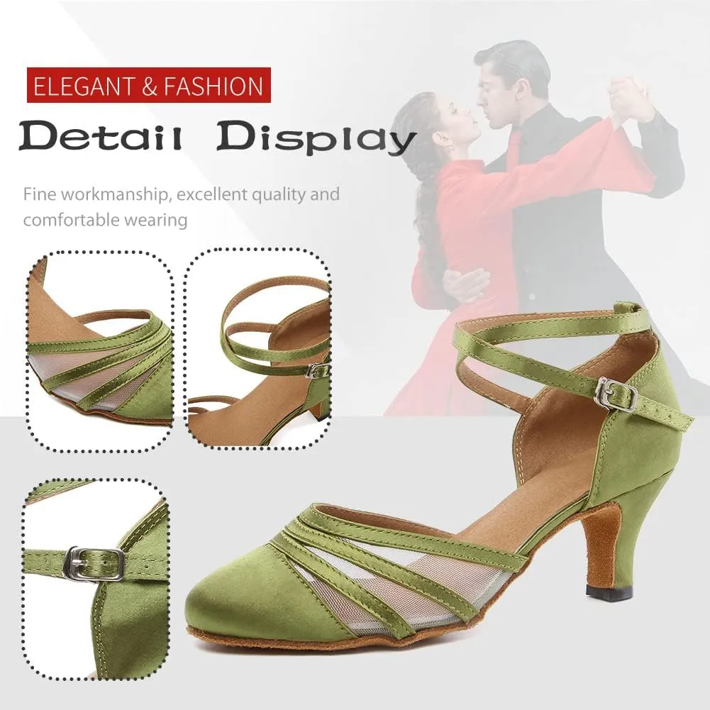DKZSYIM Women's Latin Ballroom Dance Shoes Close Toe Character Modern Tango Salsa Performance Dancing Shoes,Model N189