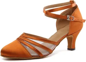 DKZSYIM Women's Latin Ballroom Dance Shoes Close Toe Character Modern Tango Salsa Performance Dancing Shoes,Model N189