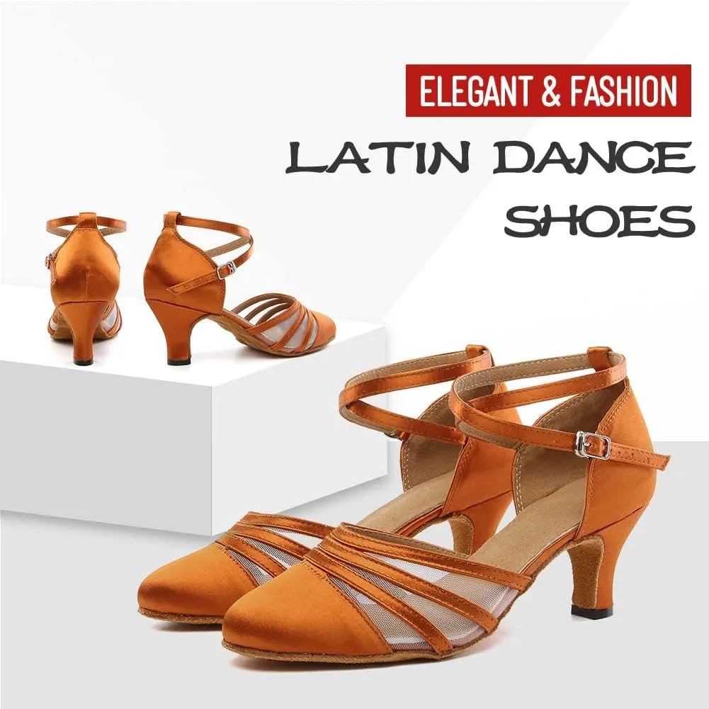 DKZSYIM Women's Latin Ballroom Dance Shoes Close Toe Character Modern Tango Salsa Performance Dancing Shoes,Model N189