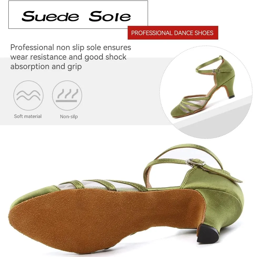 DKZSYIM Women's Latin Ballroom Dance Shoes Close Toe Character Modern Tango Salsa Performance Dancing Shoes,Model N189