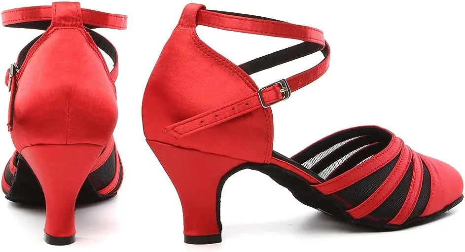 DKZSYIM Women's Latin Ballroom Dance Shoes Close Toe Character Modern Tango Salsa Performance Dancing Shoes,Model N189