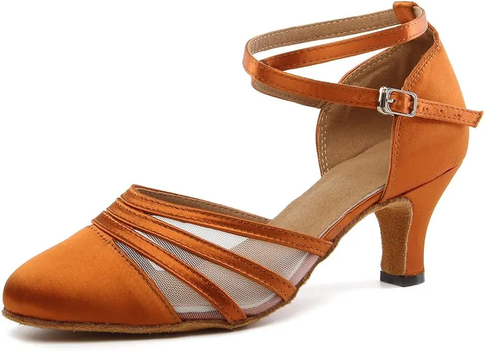 DKZSYIM Women's Latin Ballroom Dance Shoes Close Toe Character Modern Tango Salsa Performance Dancing Shoes,Model N189