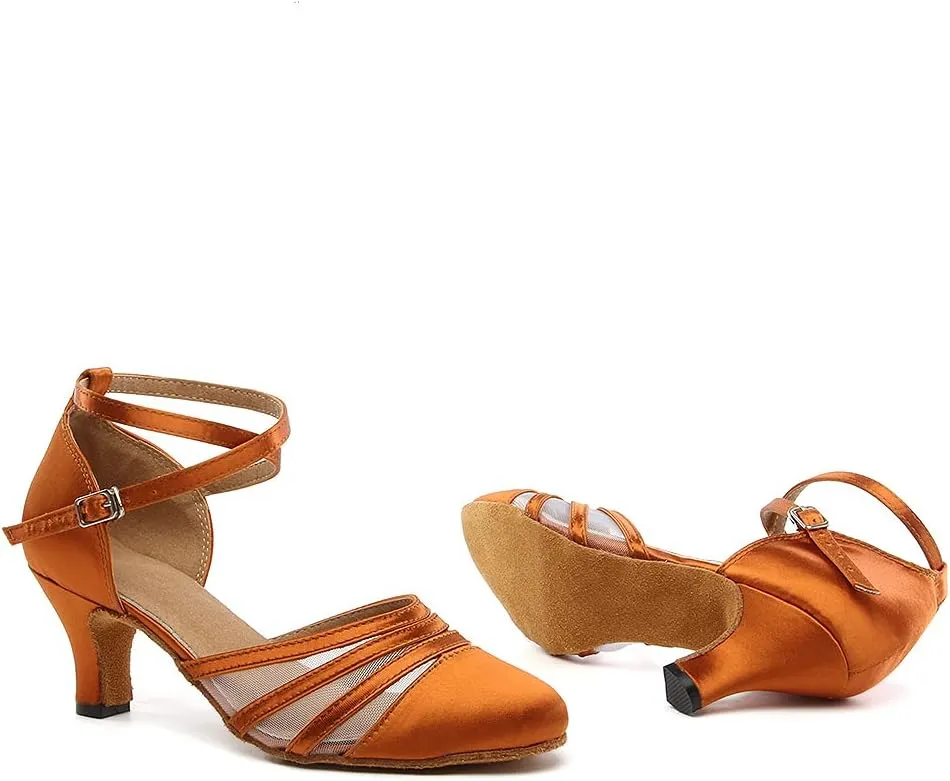 DKZSYIM Women's Latin Ballroom Dance Shoes Close Toe Character Modern Tango Salsa Performance Dancing Shoes,Model N189