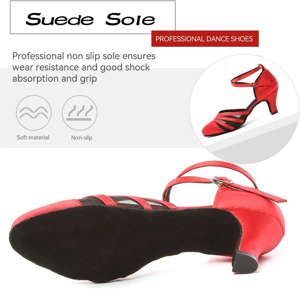 DKZSYIM Women's Latin Ballroom Dance Shoes Close Toe Character Modern Tango Salsa Performance Dancing Shoes,Model N189