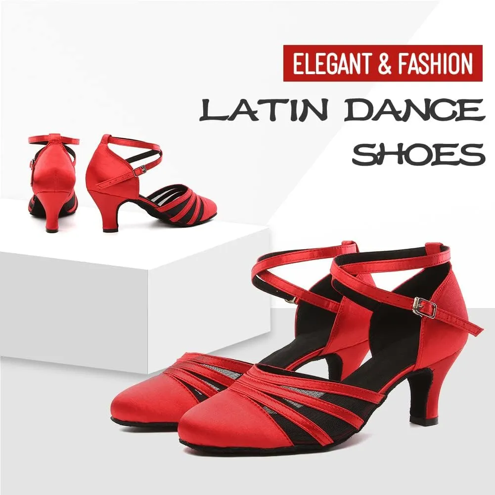 DKZSYIM Women's Latin Ballroom Dance Shoes Close Toe Character Modern Tango Salsa Performance Dancing Shoes,Model N189