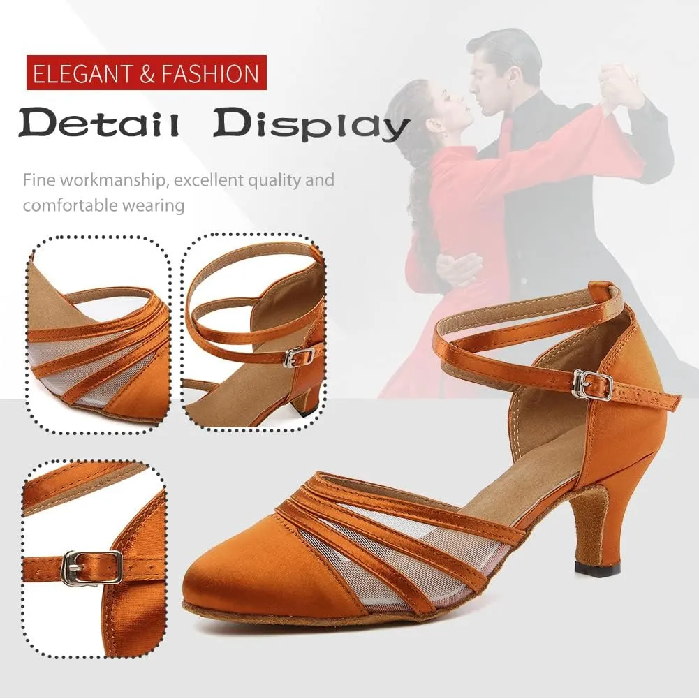 DKZSYIM Women's Latin Ballroom Dance Shoes Close Toe Character Modern Tango Salsa Performance Dancing Shoes,Model N189