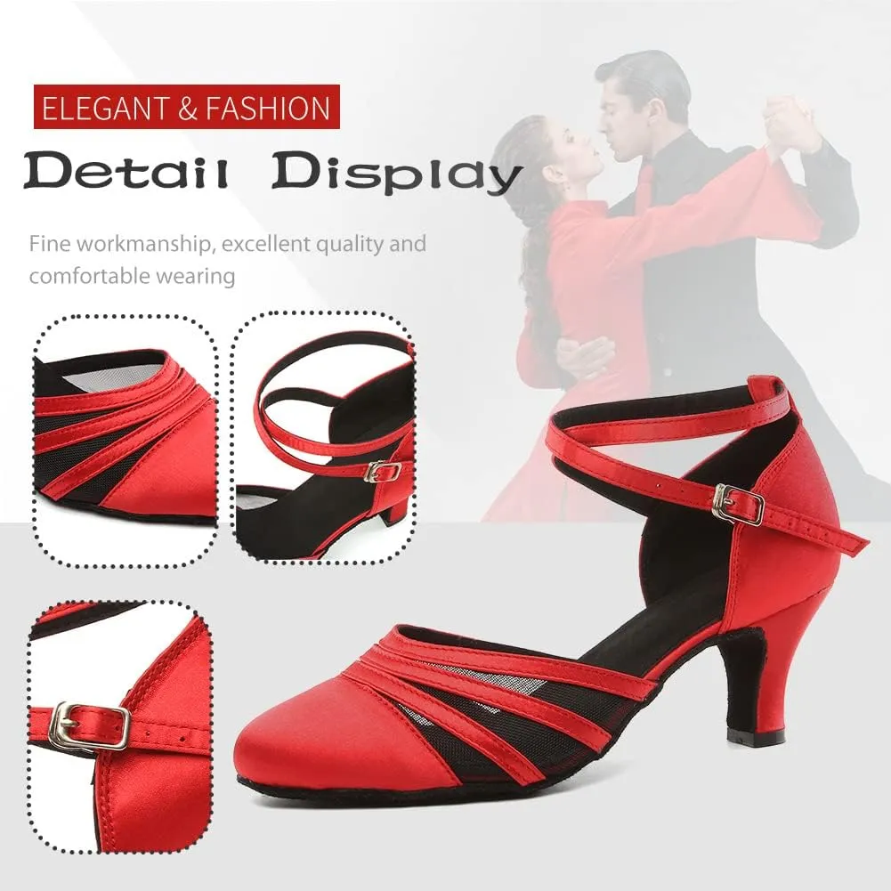 DKZSYIM Women's Latin Ballroom Dance Shoes Close Toe Character Modern Tango Salsa Performance Dancing Shoes,Model N189