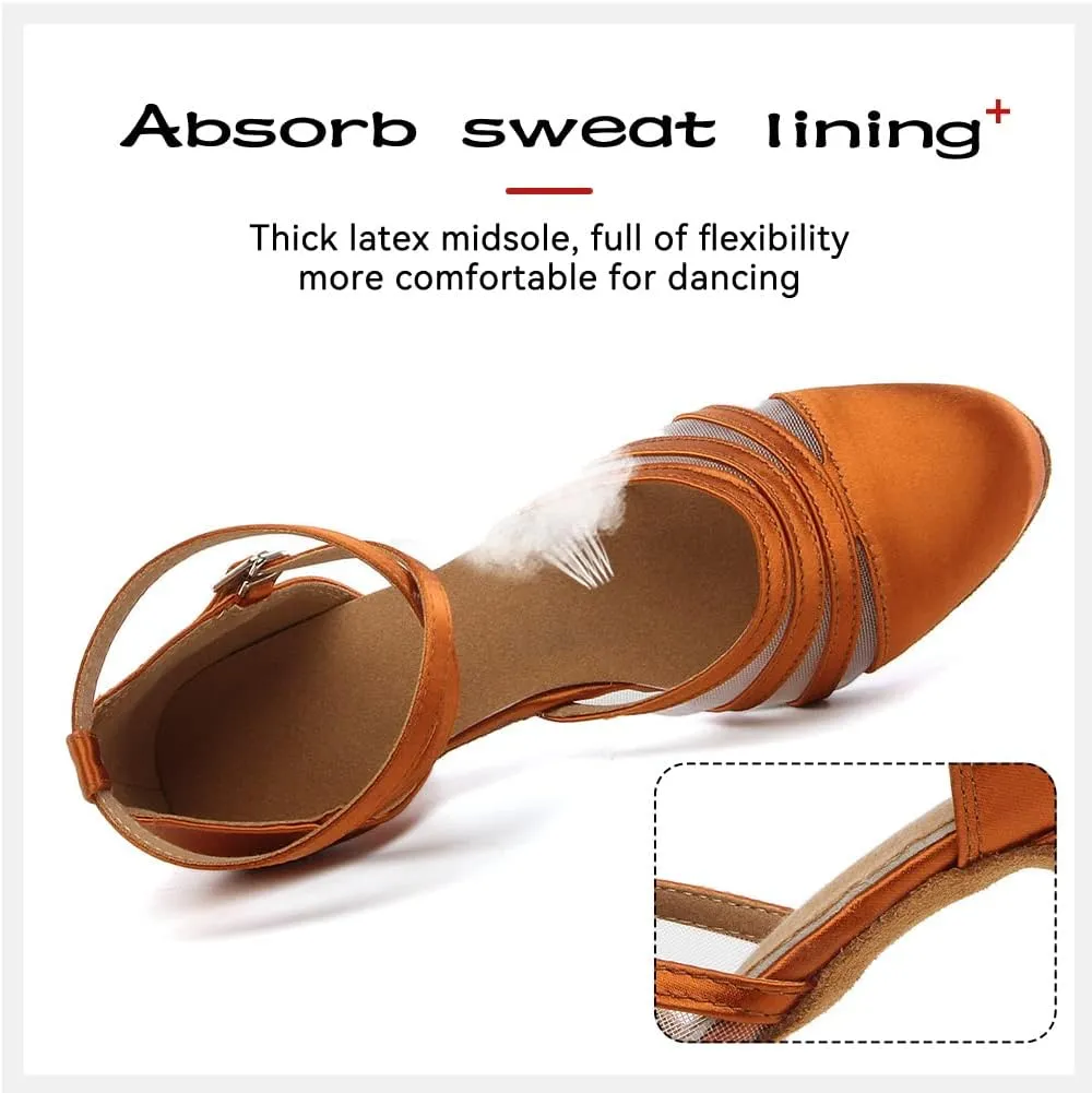 DKZSYIM Women's Latin Ballroom Dance Shoes Close Toe Character Modern Tango Salsa Performance Dancing Shoes,Model N189