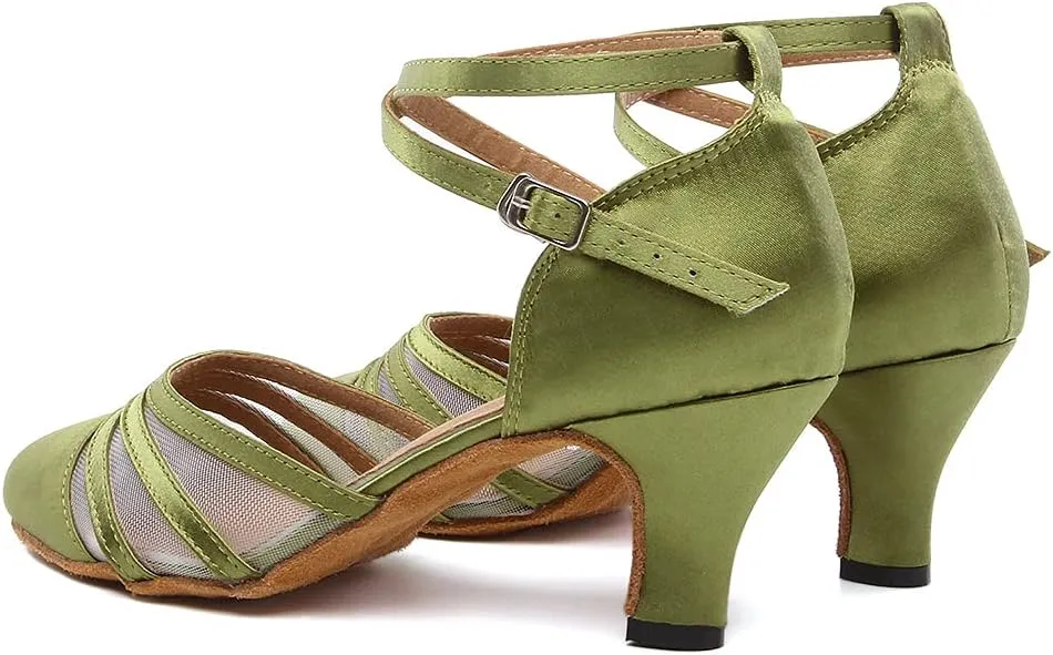 DKZSYIM Women's Latin Ballroom Dance Shoes Close Toe Character Modern Tango Salsa Performance Dancing Shoes,Model N189