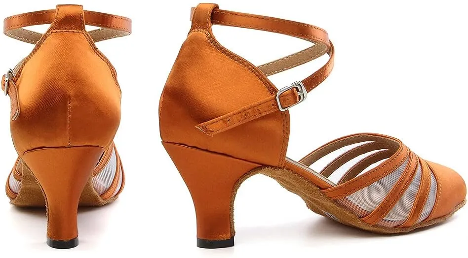 DKZSYIM Women's Latin Ballroom Dance Shoes Close Toe Character Modern Tango Salsa Performance Dancing Shoes,Model N189