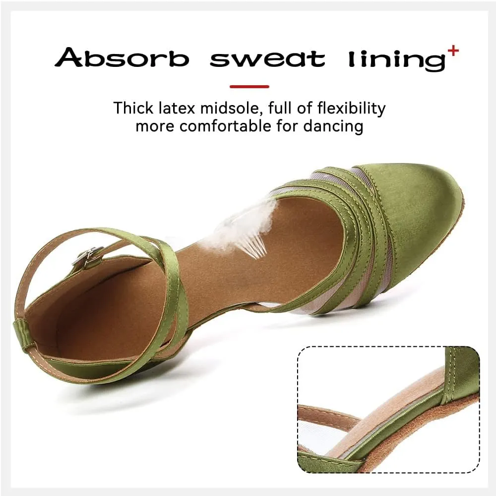 DKZSYIM Women's Latin Ballroom Dance Shoes Close Toe Character Modern Tango Salsa Performance Dancing Shoes,Model N189
