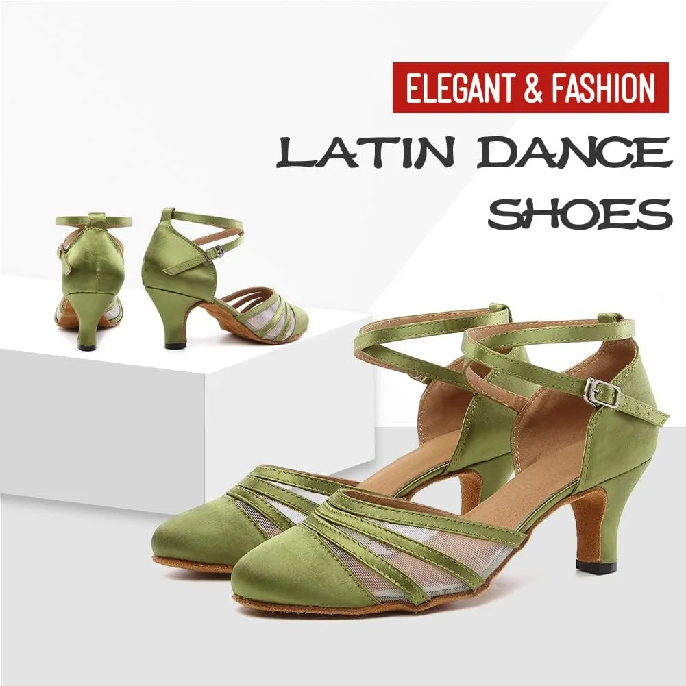 DKZSYIM Women's Latin Ballroom Dance Shoes Close Toe Character Modern Tango Salsa Performance Dancing Shoes,Model N189