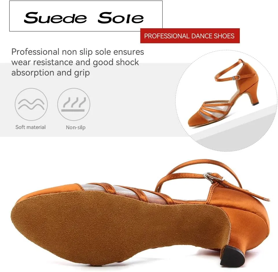 DKZSYIM Women's Latin Ballroom Dance Shoes Close Toe Character Modern Tango Salsa Performance Dancing Shoes,Model N189