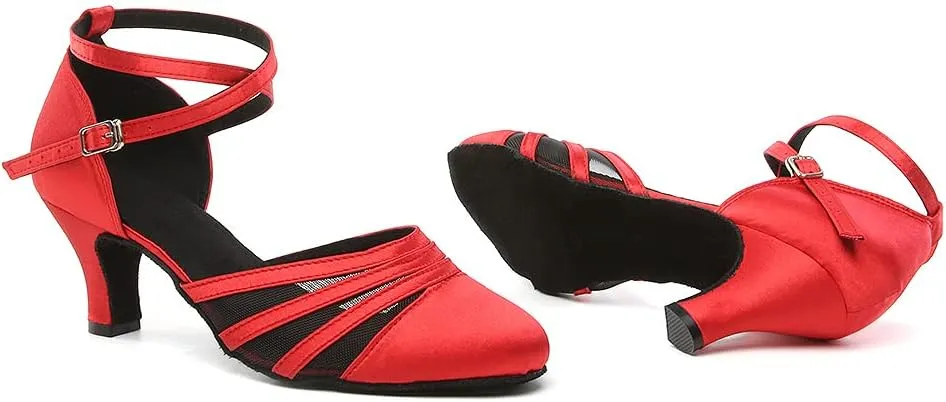 DKZSYIM Women's Latin Ballroom Dance Shoes Close Toe Character Modern Tango Salsa Performance Dancing Shoes,Model N189