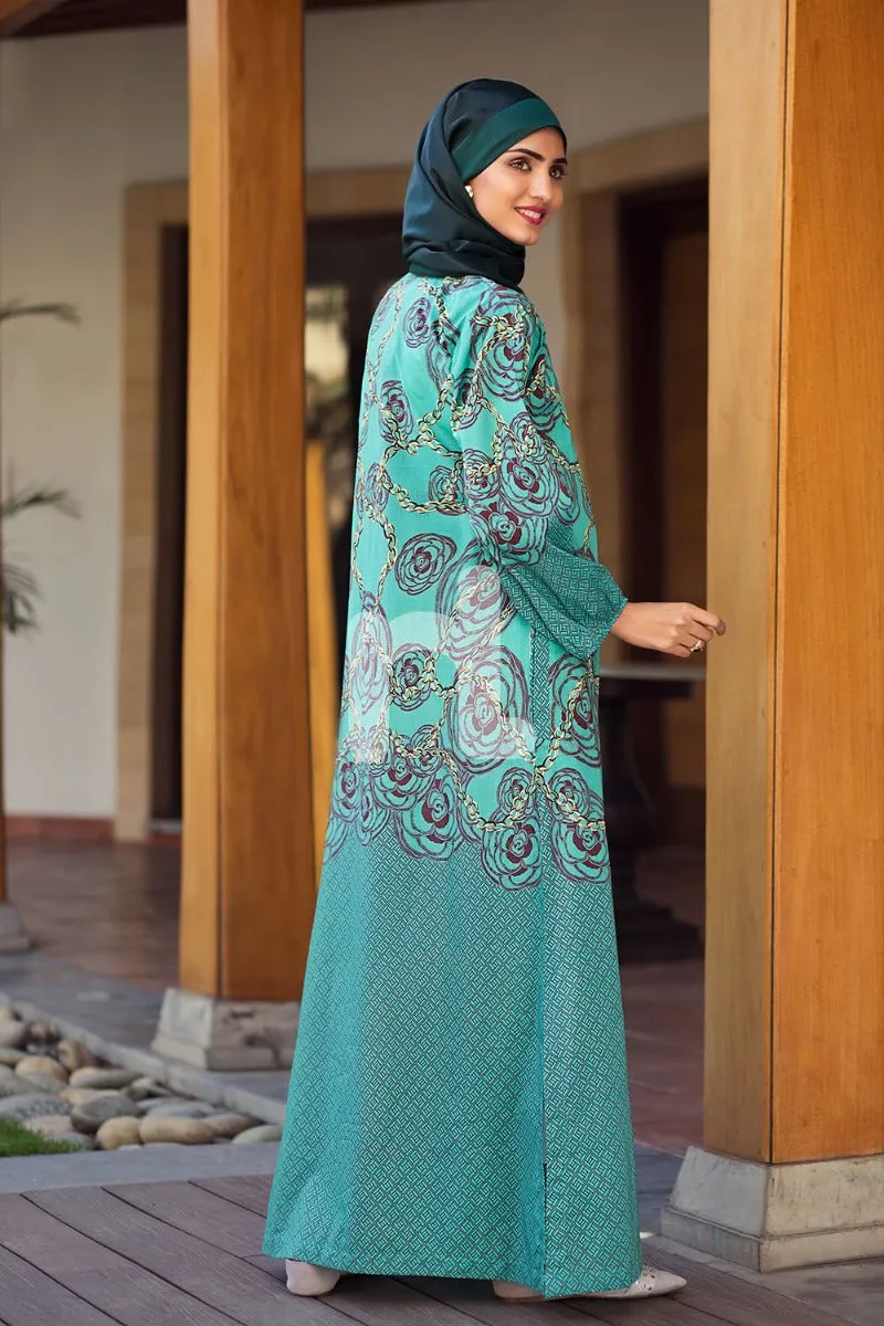 DS19-66 Green Digital Printed Stitched Lawn Fustaan  1PC