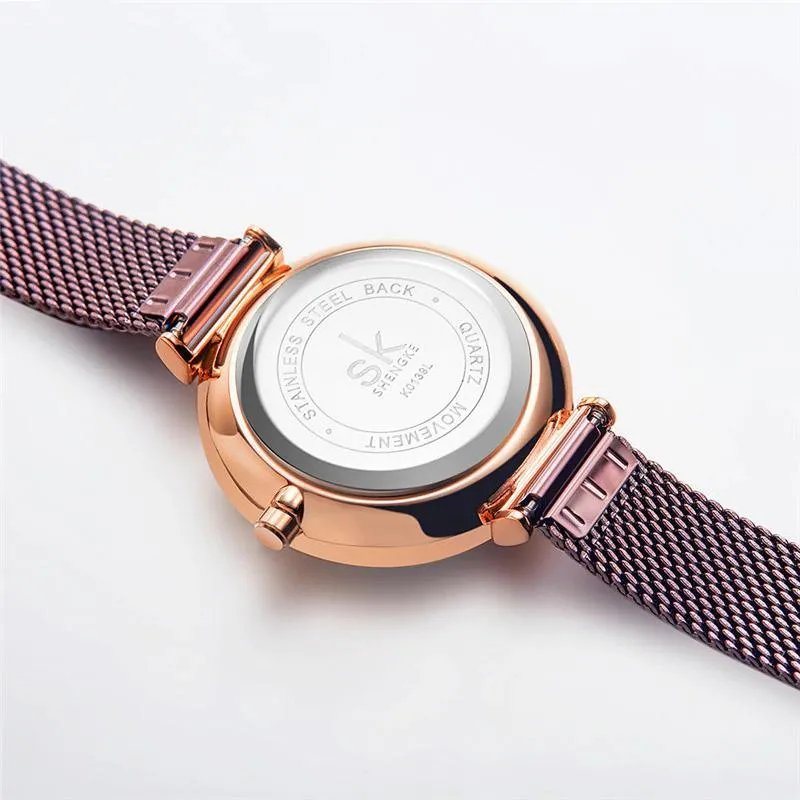 Elegant Flower Dial with Stainless Steel Mesh Band Quartz Watch