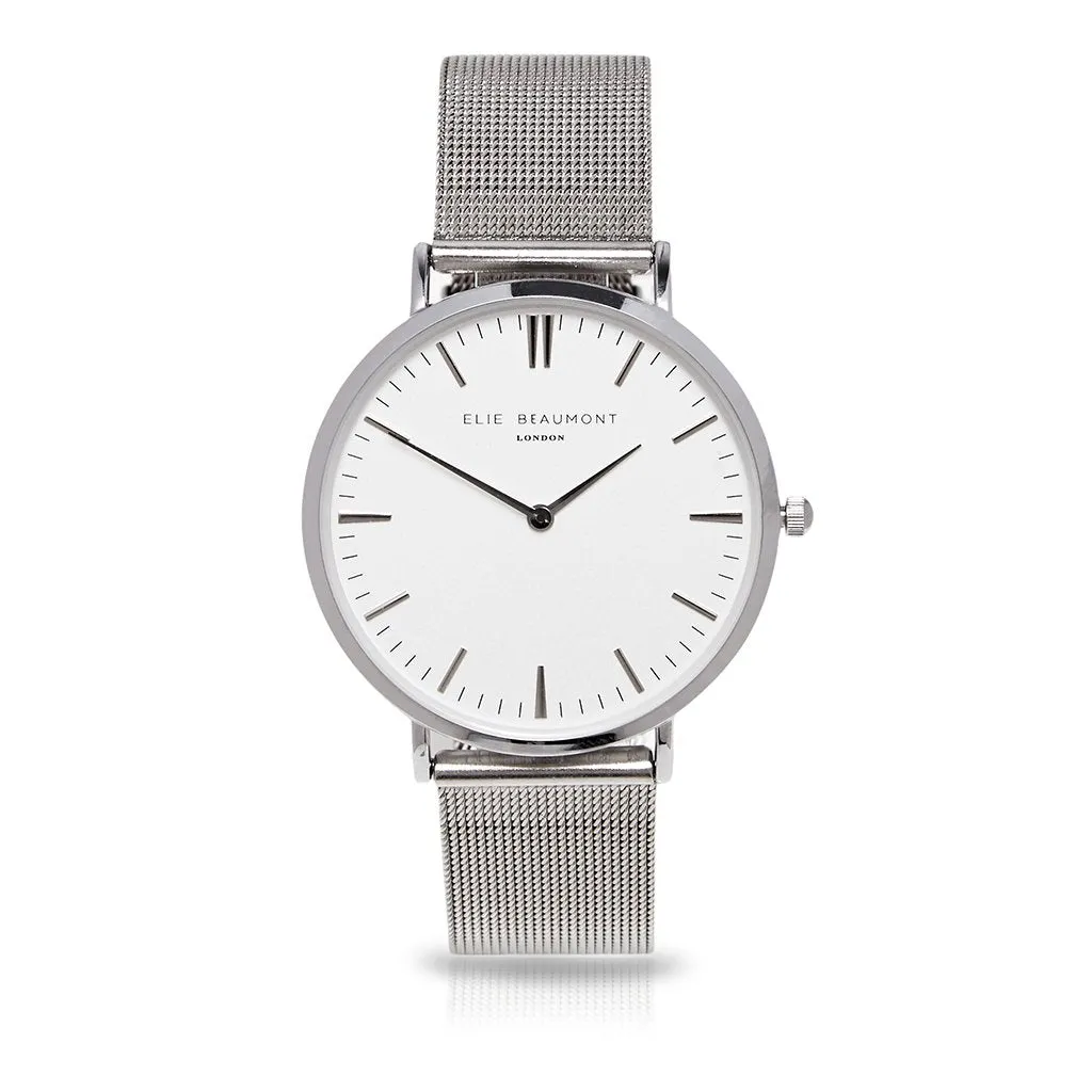Elie Beaumont Oxford Large Silver Mesh Watch