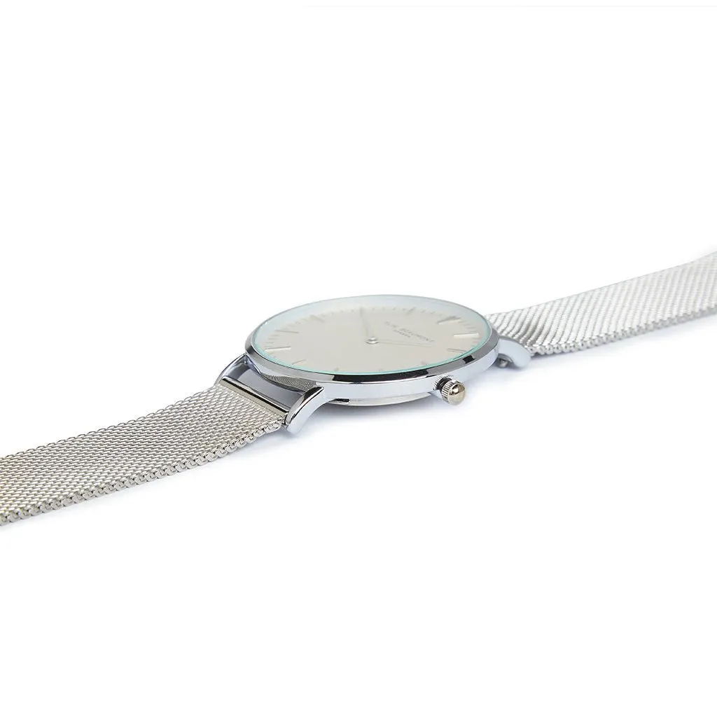 Elie Beaumont Oxford Large Silver Mesh Watch