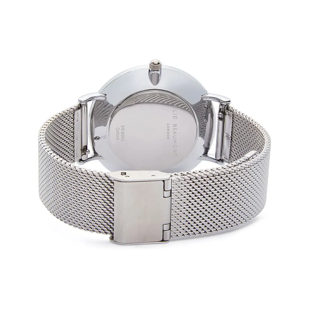 Elie Beaumont Oxford Large Silver Mesh Watch
