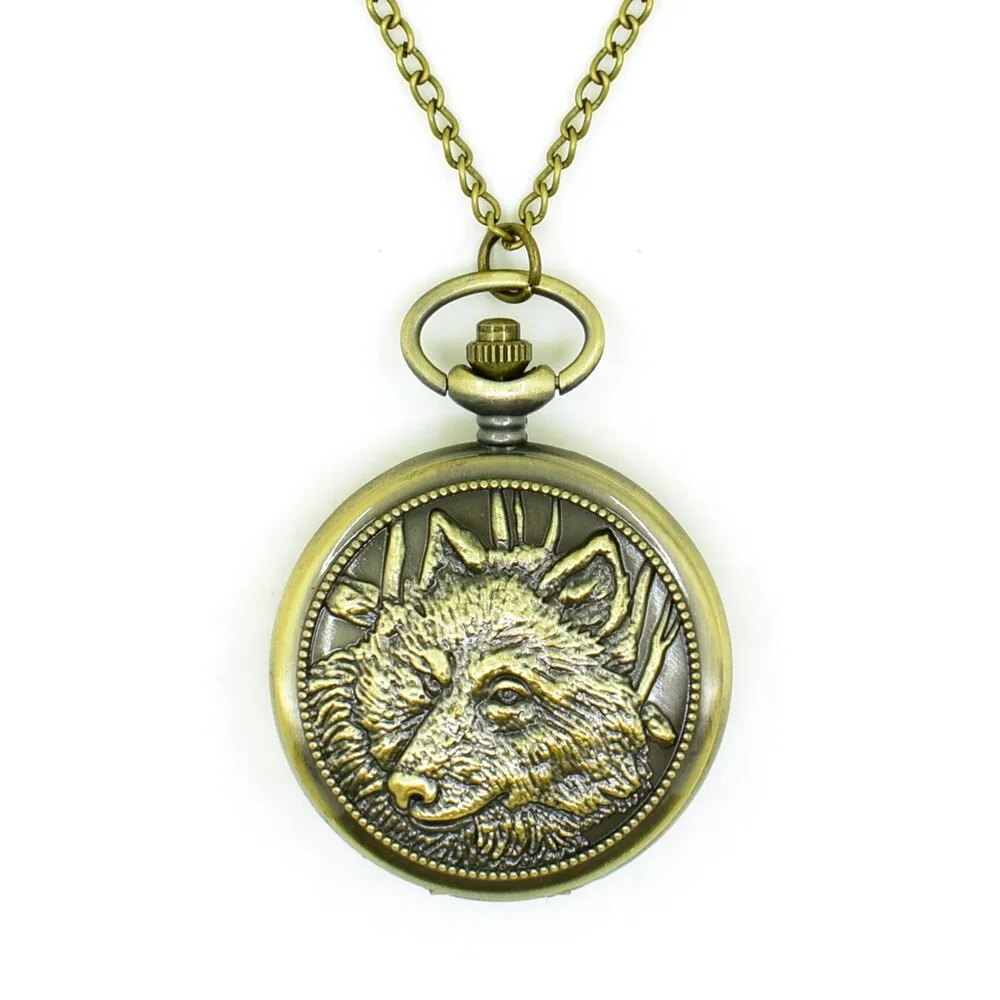 Emboss Round Bronze Alloy Quartz Dial Arabic Pocketwatch