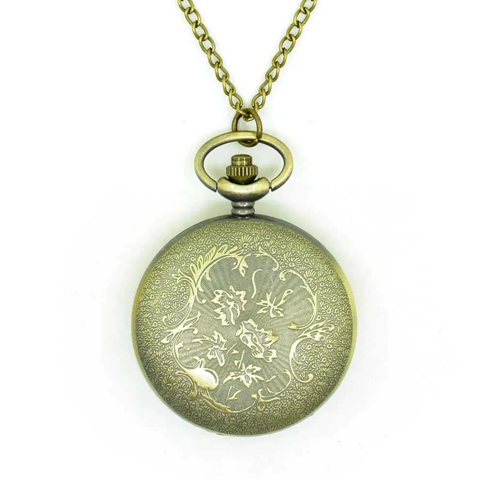 Emboss Round Bronze Alloy Quartz Dial Arabic Pocketwatch